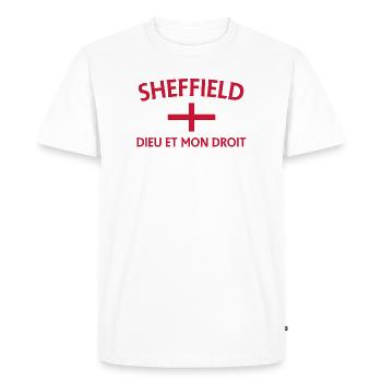 Sheffield Flag Fusion Dieu et Mon Droit - T-shirt Premium bio Homme - blanc - Devant - Nico (187cm)