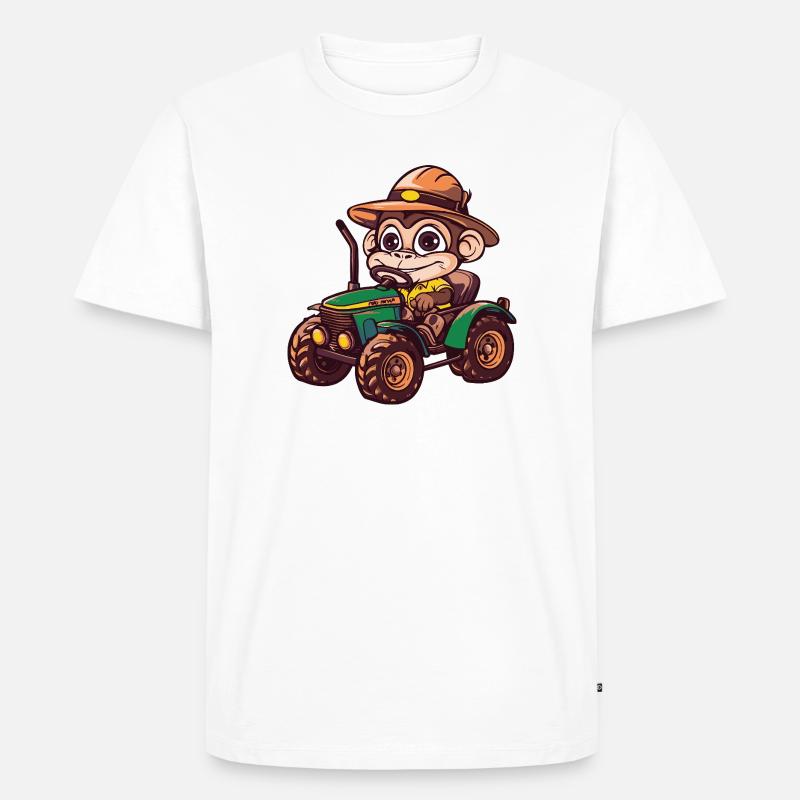Affe Traktor Farmer - Männer Premium Bio T-Shirt - Weiß
