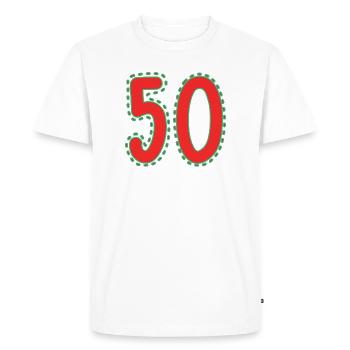 50. 50 ANS. 50e ANNIVERSAIRE. ANNIVERSAIRE 50 ANS. - T-shirt Premium bio Homme - blanc - Devant - Nico (187cm)