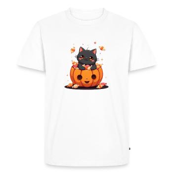 Halloween Cat with Halloween Pumpkin - Men's Premium Organic T-Shirt - white - Front - Nico (187cm)