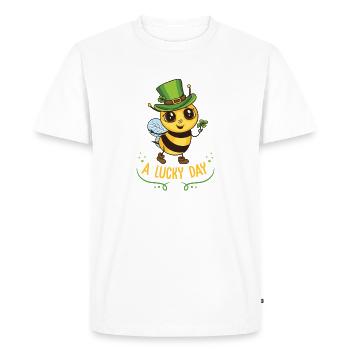 Abeille irlandaise mignonne tenant un trèfle - T-shirt Premium bio Homme - blanc - Devant - Nico (187cm)