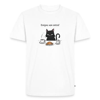 Funny Cat Breakfast Bonjour Mon Amour - Men's Premium Organic T-Shirt - white - Front - Nico (187cm)
