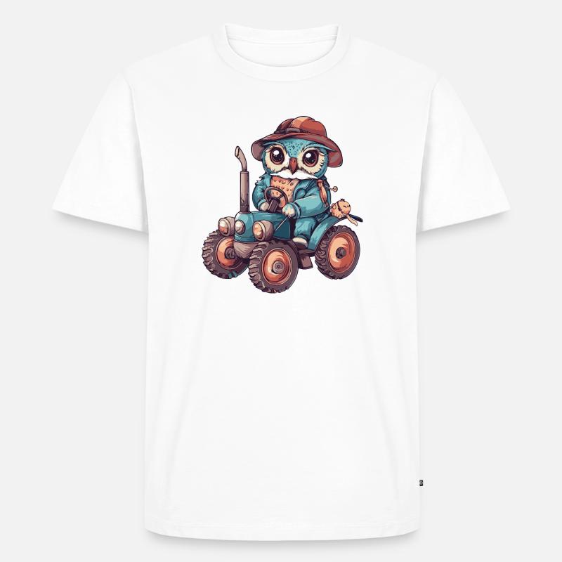 Eule Traktor Farmer - Männer Premium Bio T-Shirt - Weiß