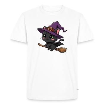 Mignon Halloween Sorcière Dessin Animé Chat Balai Octobre - T-shirt Premium bio Homme - blanc - Devant - Nico (187cm)