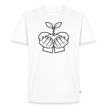 Plante dans les mains | Croissance et espoir - T-shirt Premium bio Homme - blanc - Devant - Nico (187cm)