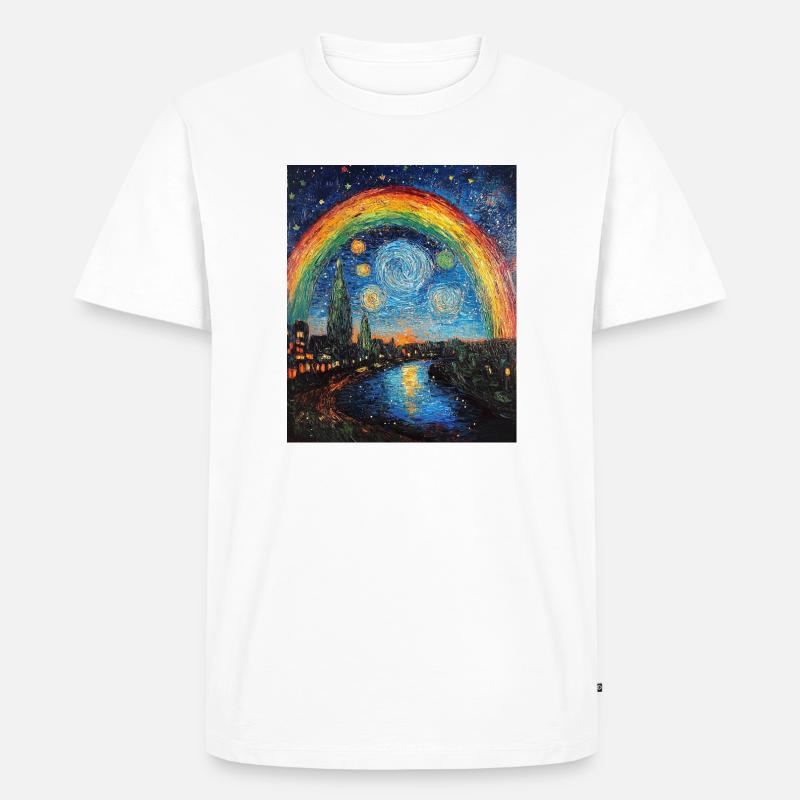 Regenbogen Van Gogh Style Starry Night - Männer Premium Bio T-Shirt - Weiß