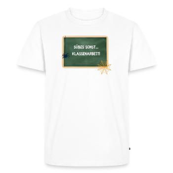Bonbons autrement Travail en classe - Enseignant d’Halloween - T-shirt Premium bio Homme - blanc - Devant - Nico (187cm)