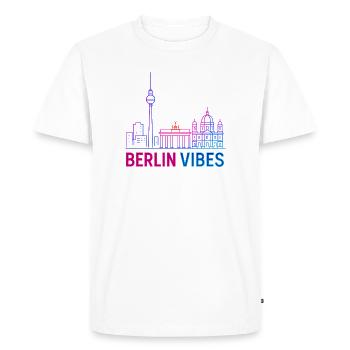 Berlin Vibes Neon Skyline Silhouette Ville - T-shirt Premium bio Homme - blanc - Devant - Nico (187cm)