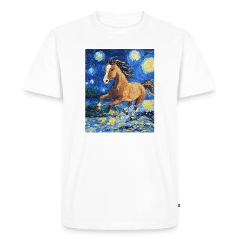 Horse Horses Rider Van Gogh Style Starry Night - Men's Premium Organic T-Shirt - white - Front - Nico (187cm)
