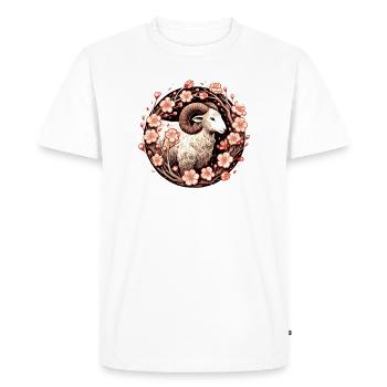 Crimson Ram Amid Blossoms - Men's Premium Organic T-Shirt - white - Front - Nico (187cm)