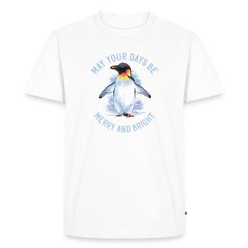 Que vos journées soient joyeuses – Pingouin empereur - T-shirt Premium bio Homme - blanc - Devant - Nico (187cm)