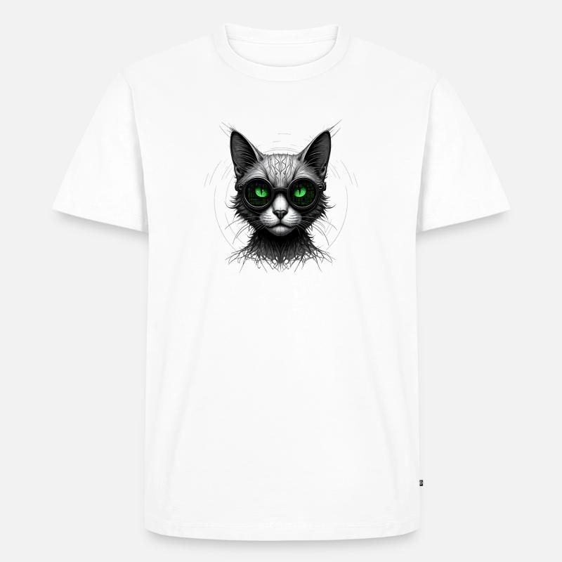 Green Eyes Computer Coder Geek Cat - Men's Premium Organic T-Shirt - white