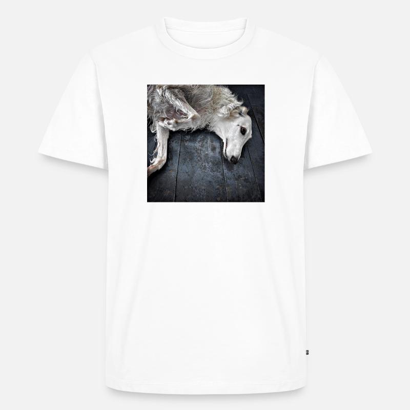 Weißer Windhund am Boden - Männer Premium Bio T-Shirt - Weiß