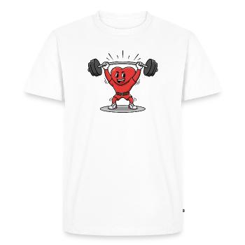Strong Heart Lifting Weights Cartoon Design - Men's Premium Organic T-Shirt - white - Front - Nico (187cm)
