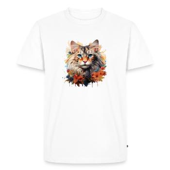 Maine Coon Cat – Art Portrait with Flowers - Men's Premium Organic T-Shirt - white - Front - Nico (187cm)