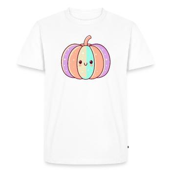 Striped kawaii pastel pumpkin - Men's Premium Organic T-Shirt - white - Front - Nico (187cm)
