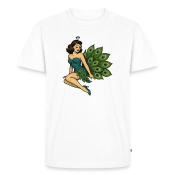 Peacock Pinup in Vintage Blue - Men's Premium Organic T-Shirt - white - Front - Nico (187cm)