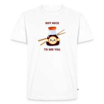 Soy Ravi de te voir mignon Food Pun - T-shirt Premium bio Homme - blanc - Devant - Nico (187cm)