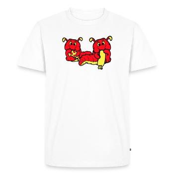 2 chenilles ver heureux manger pizza saucisse manger - T-shirt Premium bio Homme - blanc - Devant - Nico (187cm)