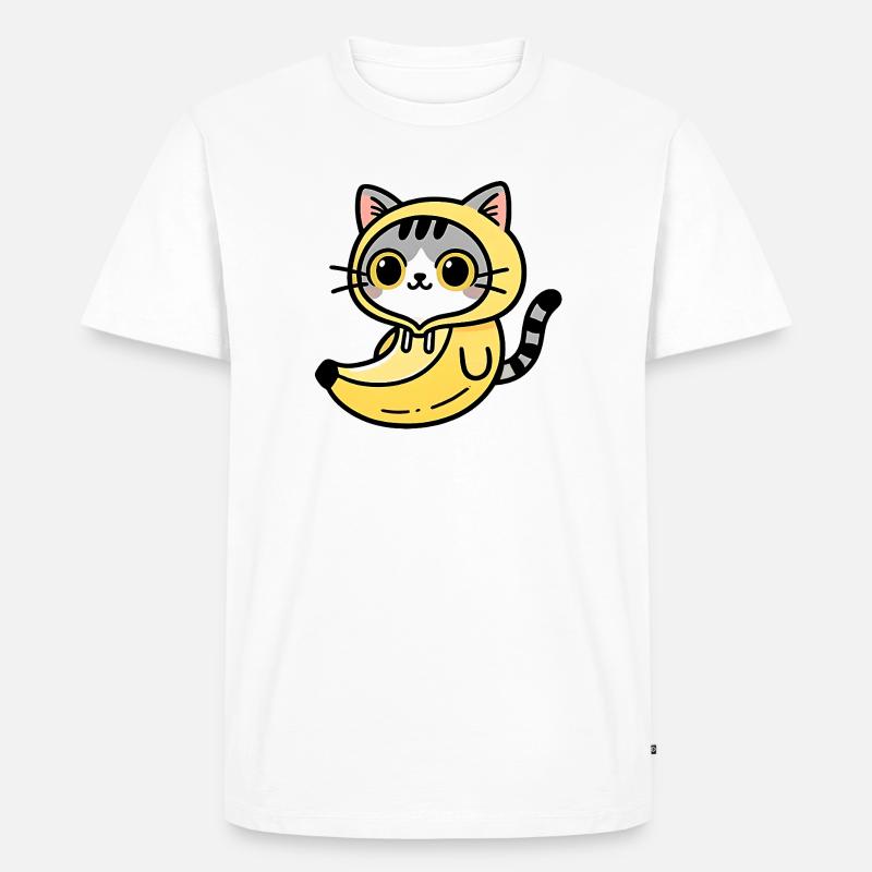 Kawaii Katze im bananengelben Kapuzenpullover - Männer Premium Bio T-Shirt - Weiß