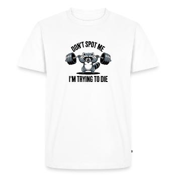 Ne me repère pas, j’essaie de mourir - Gym Raccoon - T-shirt Premium bio Homme - blanc - Devant - Nico (187cm)