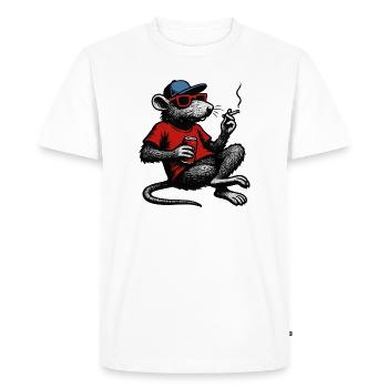 Rat avec des lunettes de soleil fumant - T-shirt Premium bio Homme - blanc - Devant - Nico (187cm)
