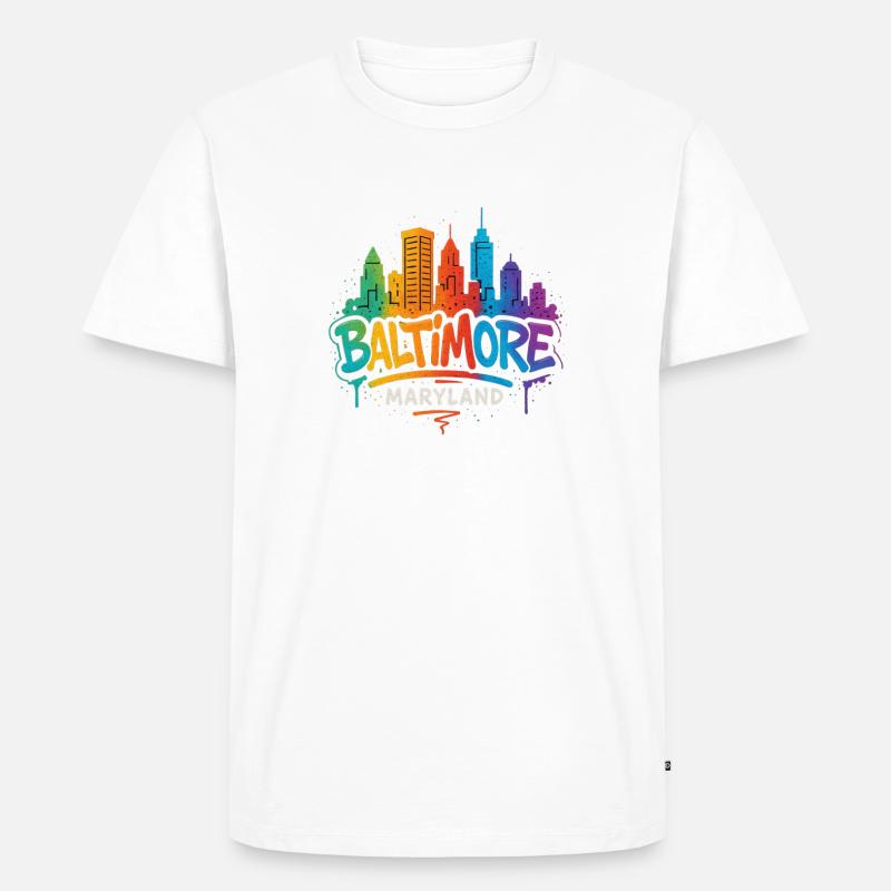 Baltimore Skyline Graffiti - Männer Premium Bio T-Shirt - Weiß