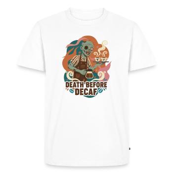 Death Before Decaf Barista - Men's Premium Organic T-Shirt - white - Front - Nico (187cm)