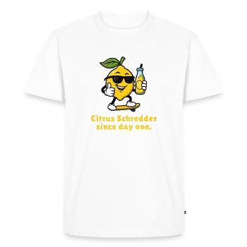 Citrus Shredder on Skateboard - Men's Premium Organic T-Shirt - white - Front - Nico (187cm)