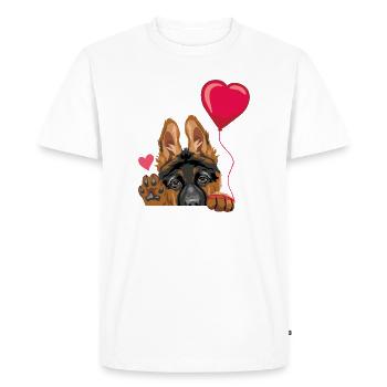 Waving German Shepherd puppy dog with a balloon - Men's Premium Organic T-Shirt - white - Front - Nico (187cm)