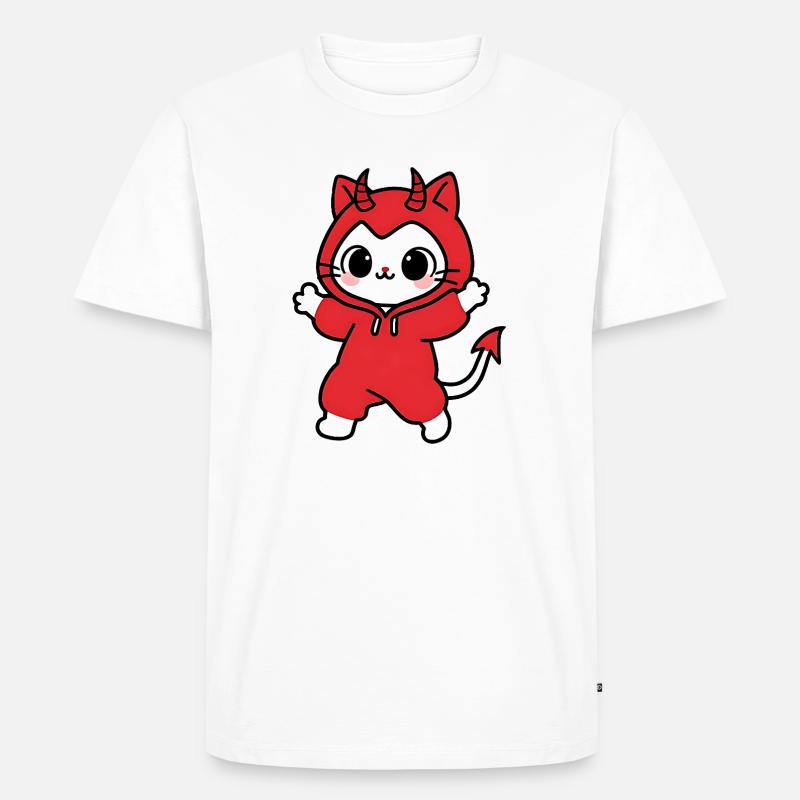 Cat Devil Kapuzenpullover Rot - Männer Premium Bio T-Shirt - Weiß