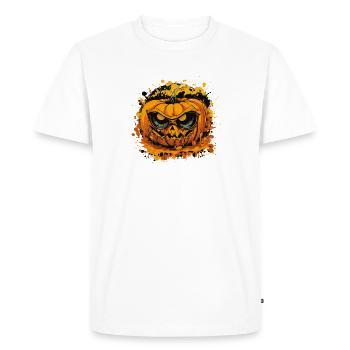 Grim Pumpkin Face in Color Splatter Style - Men's Premium Organic T-Shirt - white - Front - Nico (187cm)