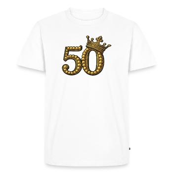 50 doré avec couronne – Motif d’anniversaire noble - T-shirt Premium bio Homme - blanc - Devant - Nico (187cm)