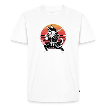 Husky Samurai Warrior With Katana Before Retro - Men's Premium Organic T-Shirt - white - Front - Nico (187cm)