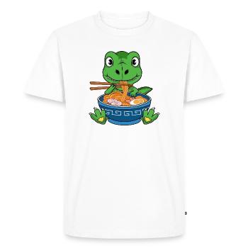 Funny Ramen Noodle Green Dinosaur  - Men's Premium Organic T-Shirt - white - Front - Nico (187cm)
