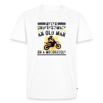 Vieil homme avec citation de moto - T-shirt Premium bio Homme - blanc - Devant - Nico (187cm)