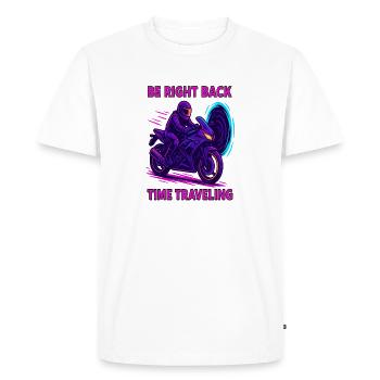 Be Right Back Moto de voyage dans le temps - T-shirt Premium bio Homme - blanc - Devant - Nico (187cm)