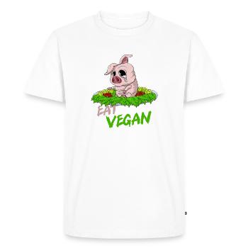 EAT VEGAN Sad pig on the plate - Men's Premium Organic T-Shirt - white - Front - Nico (187cm)