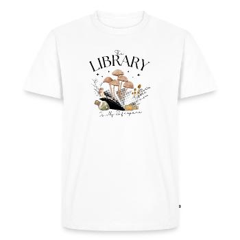Illustration de champignons forestiers avec des pages de livre - T-shirt Premium bio Homme - blanc - Devant - Nico (187cm)