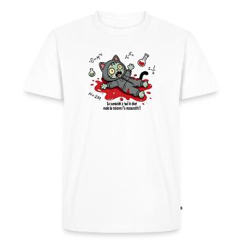 La curiosité a tué le chat, la science... - T-shirt Premium bio Homme - blanc - Devant - Nico (187cm)