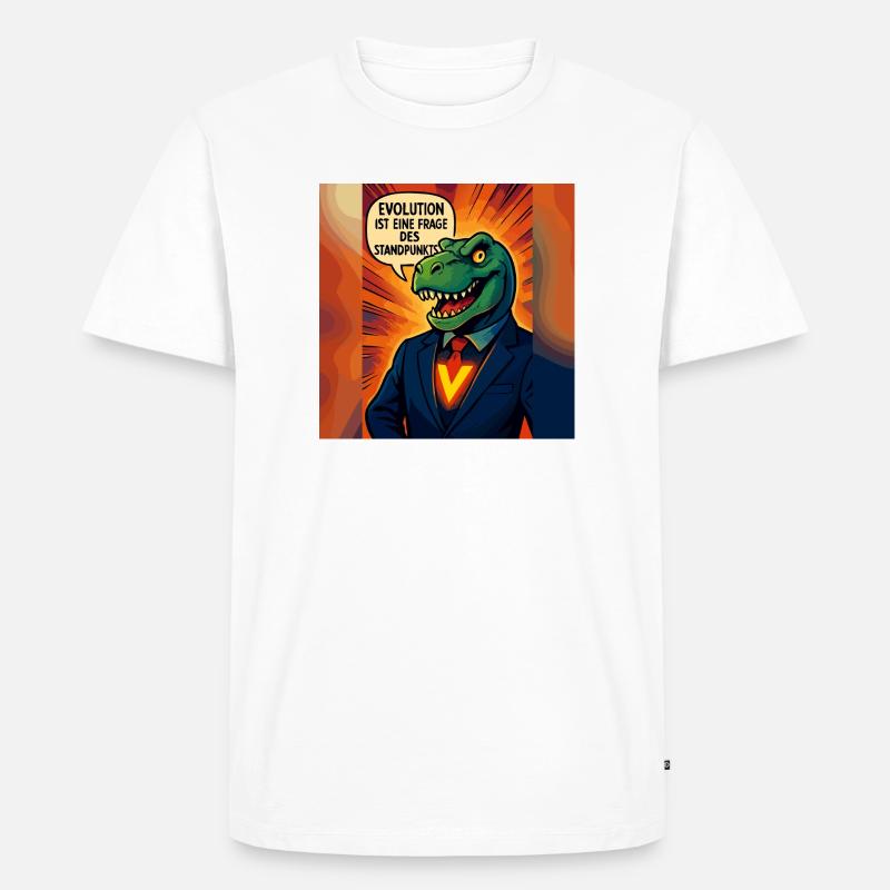 Dino im Anzug – Evolution ist Ansichtssache - Männer Premium Bio T-Shirt - Weiß