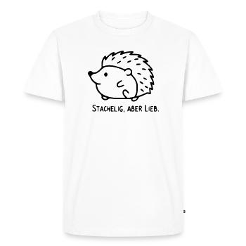Hedgehog Saying | Prickly, but sweet - Men's Premium Organic T-Shirt - white - Front - Nico (187cm)