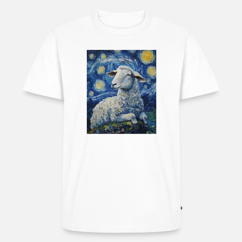 Schaf Van Gogh Style Starry Night - Männer Premium Bio T-Shirt - Weiß