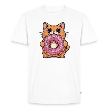 Chat mignon avec beignet Kawaii Cartoon Snack - T-shirt Premium bio Homme - blanc - Devant - Nico (187cm)