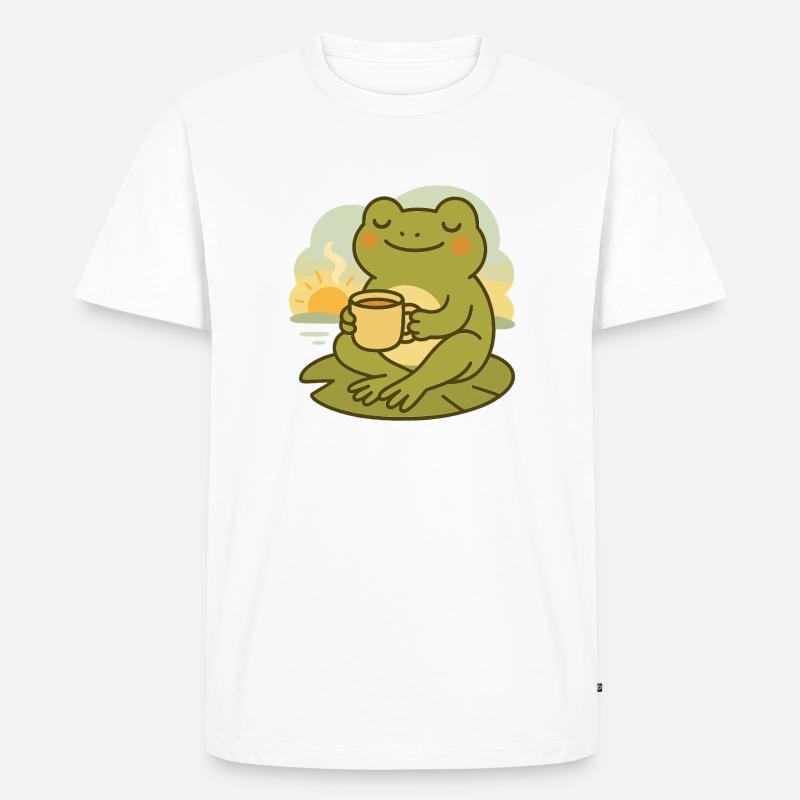 Frosch mit Kaffee – Morgenruhe Design - Männer Premium Bio T-Shirt - Weiß
