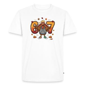 Thanksgiving Turkey Hoodie 60s - Men's Premium Organic T-Shirt - white - Front - Nico (187cm)