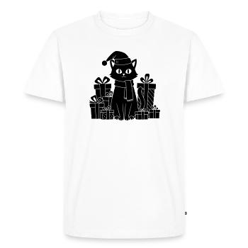 Chat de Noël entre les cadeaux - T-shirt Premium bio Homme - blanc - Devant - Nico (187cm)