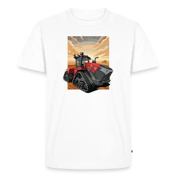 Tracteur au coucher du soleil avec suspension sur chenilles - T-shirt Premium bio Homme - blanc - Devant - Nico (187cm)