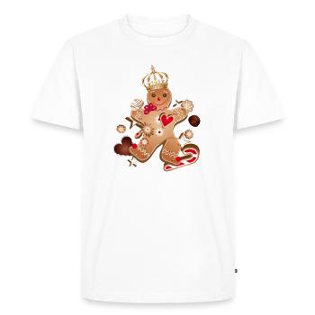 Bonhomme en pain d’épice avec couronne d’or – Gingerbread King - T-shirt Premium bio Homme - blanc - Devant - Nico (187cm)