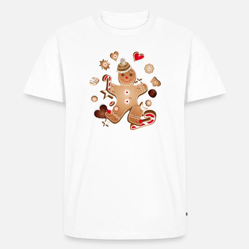 Fröhlicher Lebkuchenmann mit Weihnachtsplätzchen - Männer Premium Bio T-Shirt - Weiß